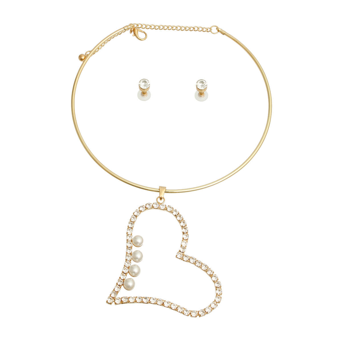 Gold Pearl Rhinestone Heart Choker|16 inches - Premium Wholesale Jewelry from Pinktown - Just $13! Shop now at chiquestyles
