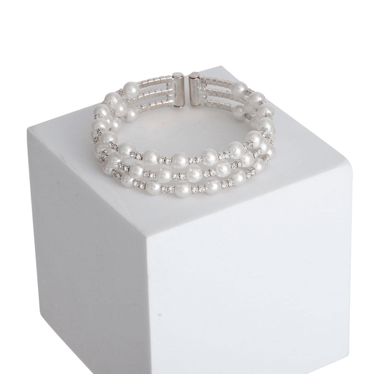 3 Row Silver Pearl Memory Bracelet|Stretch to Fit - Premium Wholesale Jewelry from Pinktown - Just $10! Shop now at chiquestyles