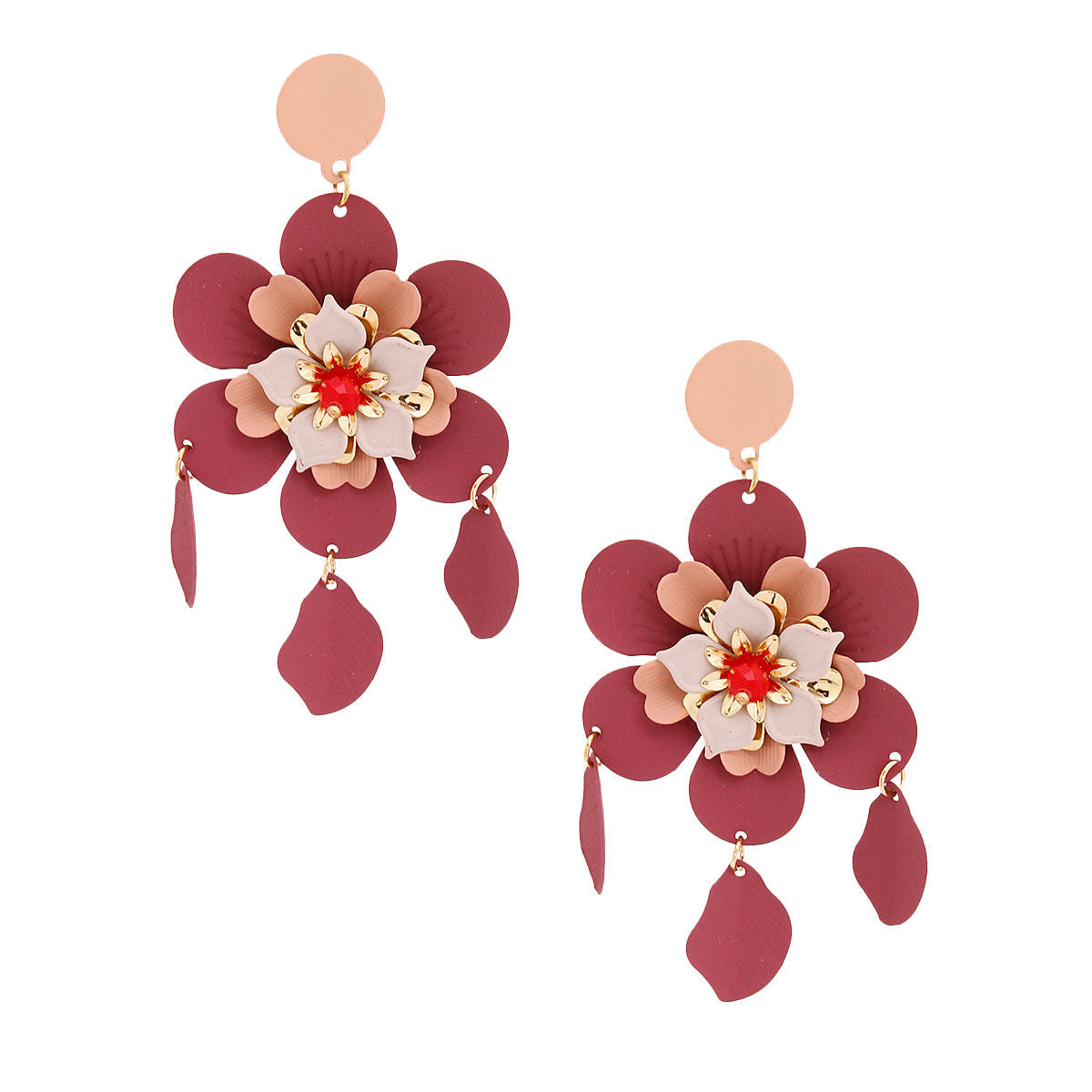 Mauve and Maroon Flower Earrings|3.5 inches - Premium Wholesale Jewelry from Pinktown - Just $11! Shop now at chiquestyles