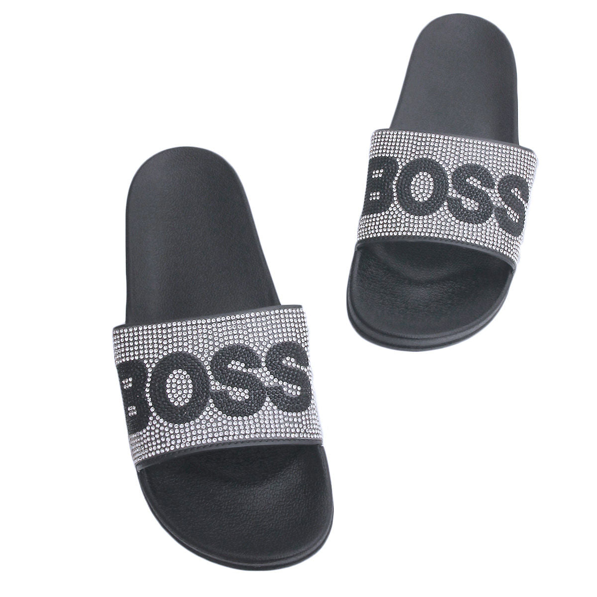 Size 11 Silver BOSS Black Slides|Size 10 - Premium Wholesale Fashion Accessories from Pinktown - Just $22! Shop now at chiquestyles