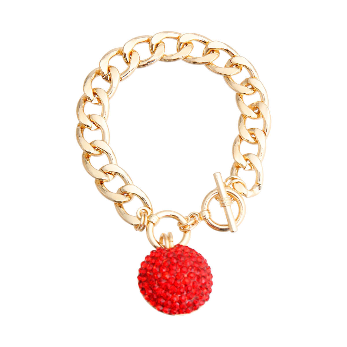 Red Pave Ball Toggle Bracelet|8 inches - Premium Wholesale Jewelry from Pinktown - Just $9! Shop now at chiquestyles