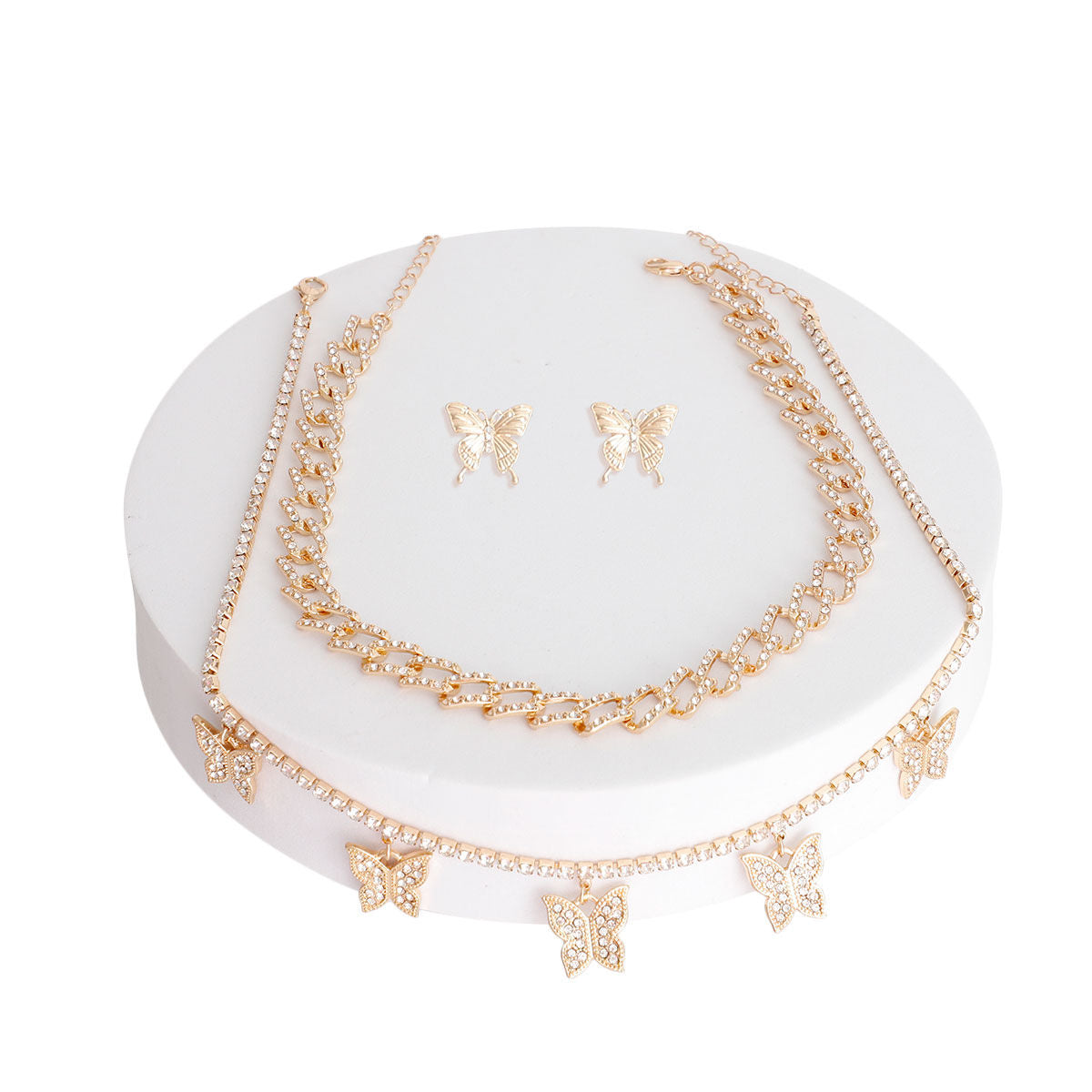 Gold Rhinestone Butterfly Charm Chain 2Pc Set|16 inches - Premium Wholesale Jewelry from Pinktown - Just $21! Shop now at chiquestyles