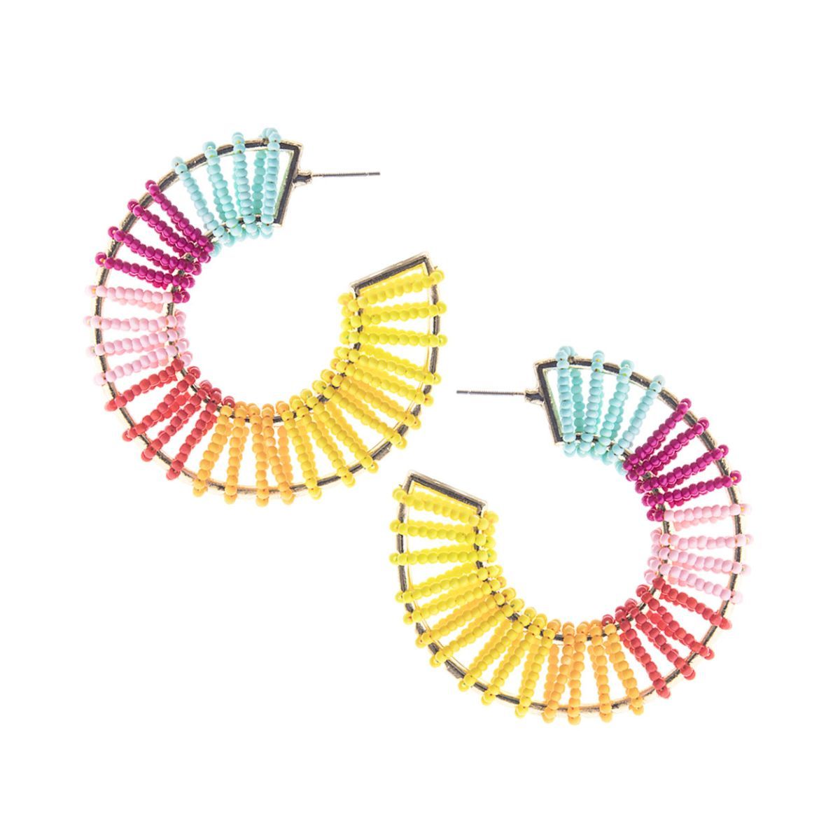 Rainbow Seed Bead Wide Hoops|2.5 inches - Premium Wholesale Jewelry from Pinktown - Just $12! Shop now at chiquestyles