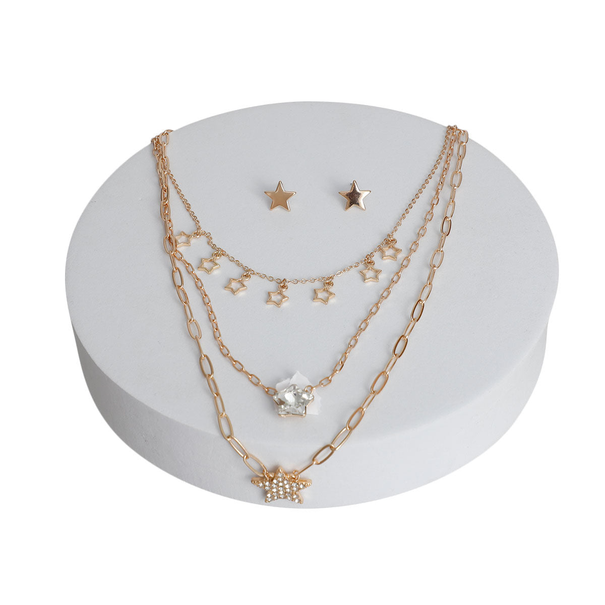 Gold 3 Layer Chain Star Necklace|16 inches - Premium Wholesale Jewelry from Pinktown - Just $15! Shop now at chiquestyles