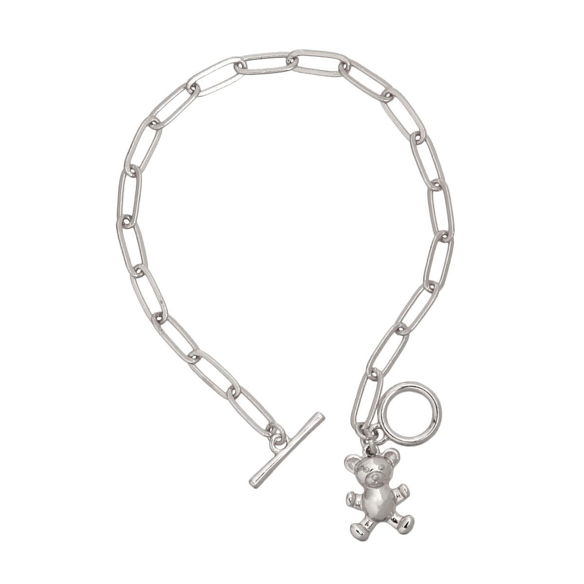 Silver Teddy Bear Toggle Bracelet|7.5 inches - Premium Wholesale Jewelry from Pinktown - Just $6! Shop now at chiquestyles