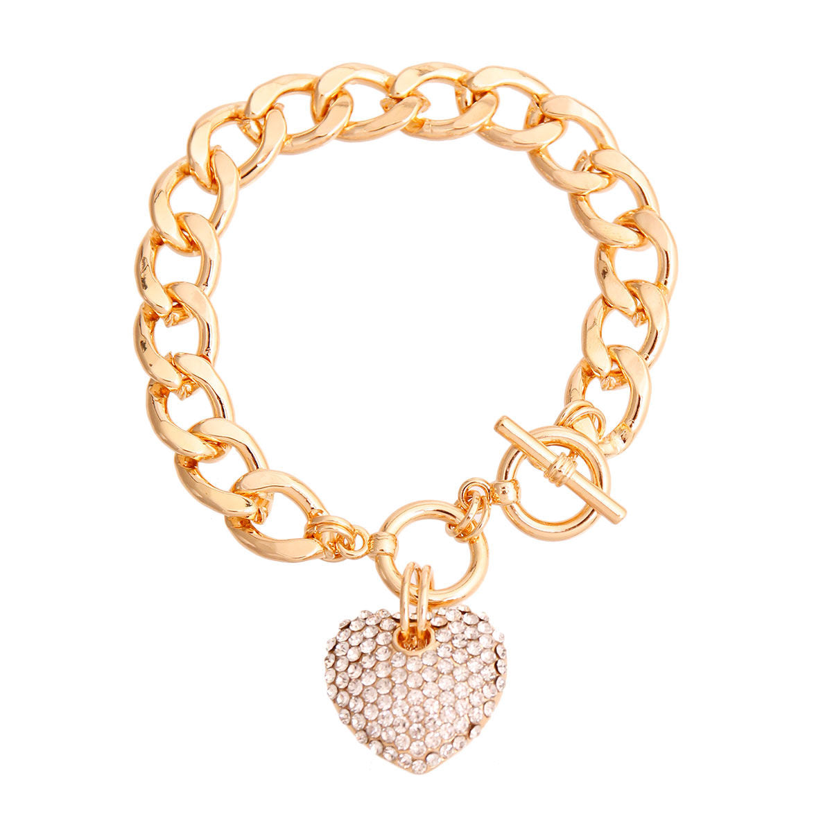 Clear Gold Heart Toggle Bracelet|8 inches - Premium Wholesale Jewelry from Pinktown - Just $9! Shop now at chiquestyles