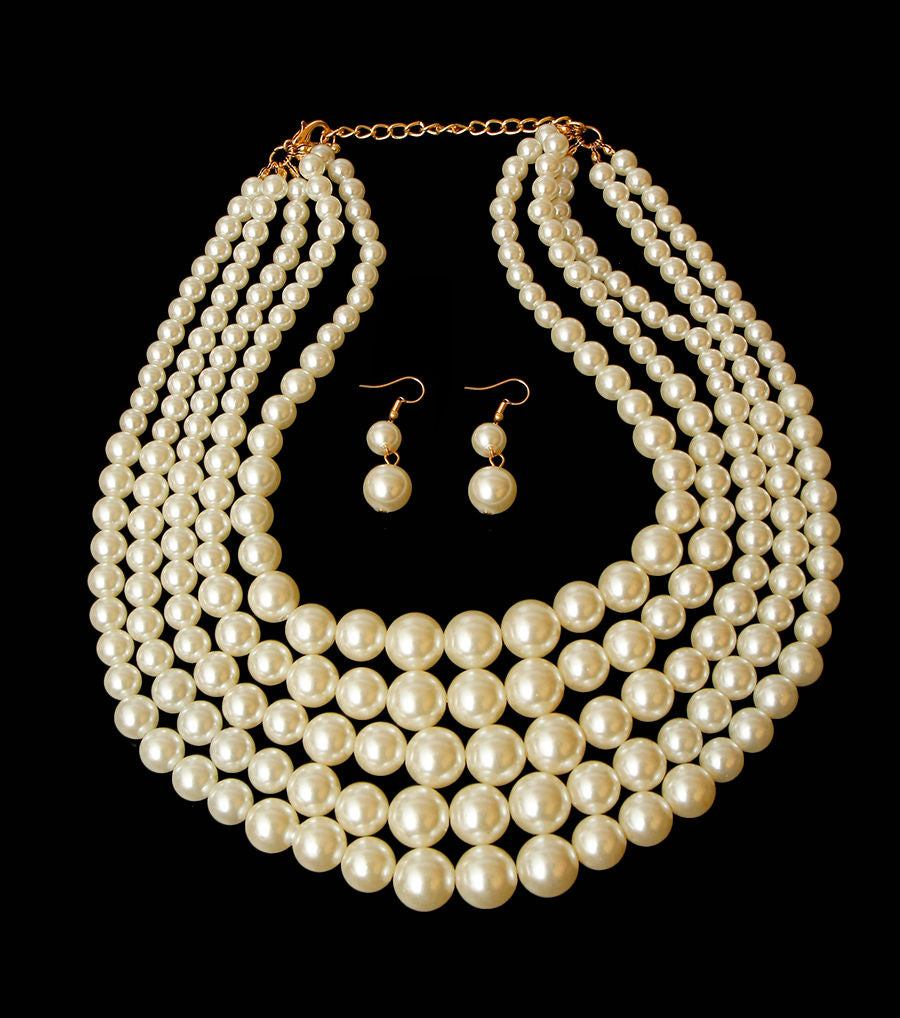 Cream Pearl Multi Strand Necklace Set|20 inches - Premium Wholesale Jewelry from Pinktown - Just $20! Shop now at chiquestyles