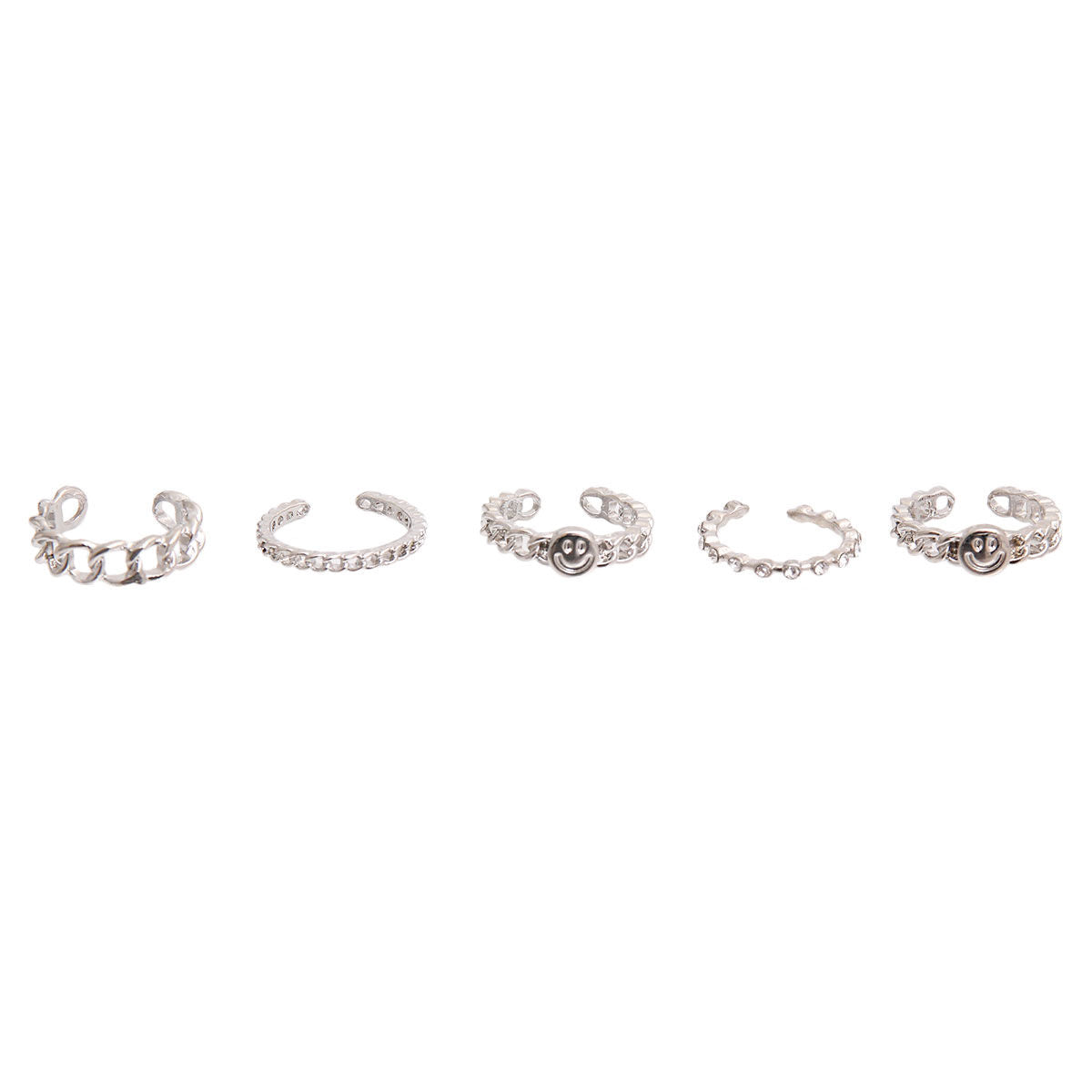 Silver Emoji 5 Pcs Rings|Adjustable - Premium Wholesale Jewelry from Pinktown - Just $11! Shop now at chiquestyles