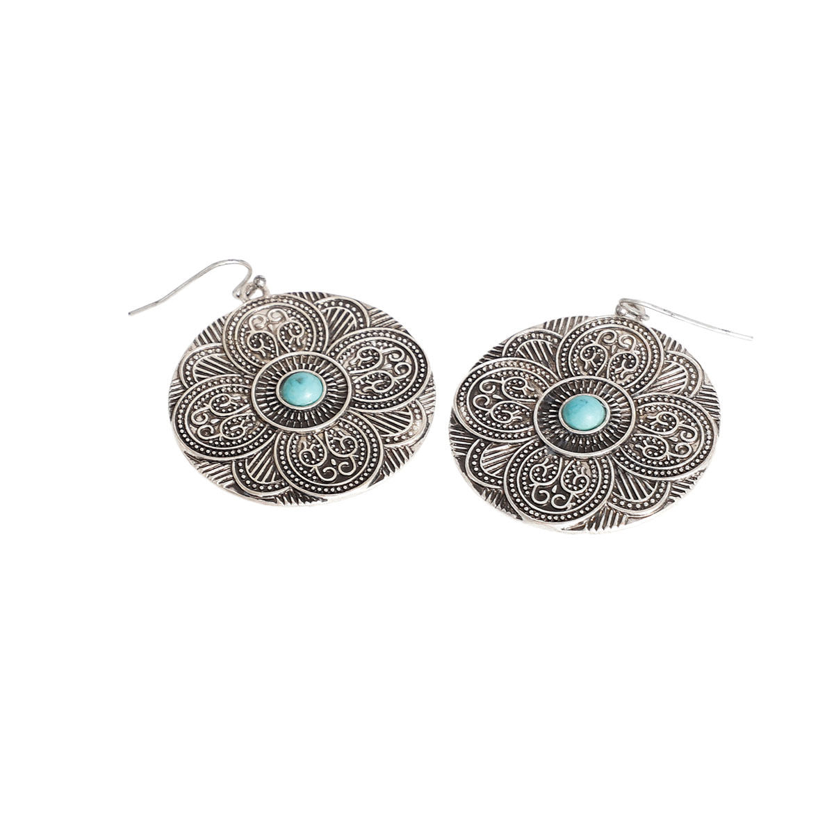 Burnished Silver Engraved Round Earrings|1.75 inches - Premium Wholesale Jewelry from Pinktown - Just $7! Shop now at chiquestyles