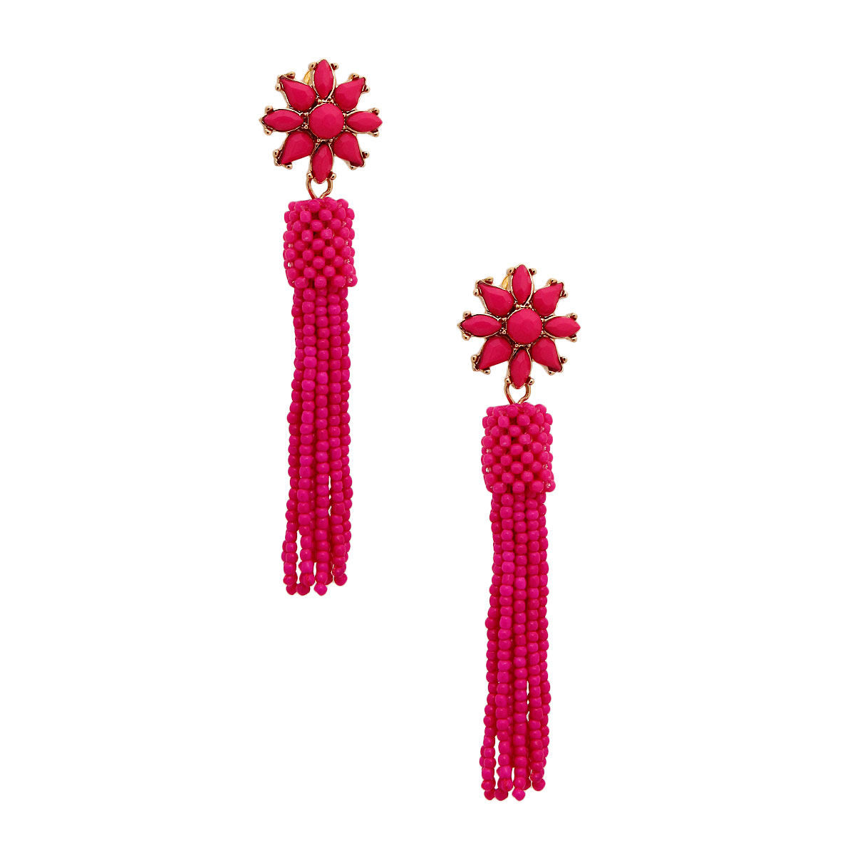 Fuchsia Flower Seed Bead Earrings|3.25 inches - Premium Wholesale Jewelry from Pinktown - Just $8! Shop now at chiquestyles