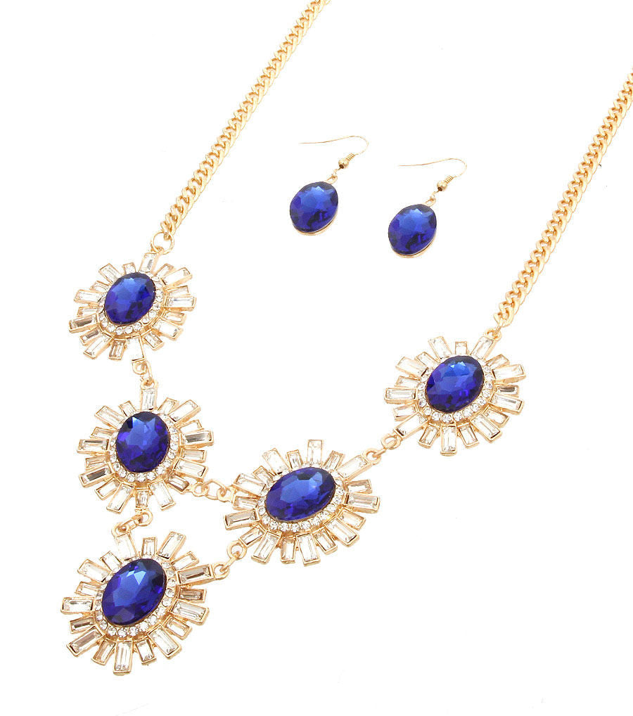 Royal Blue Rhinestone Necklace Set|18 inches - Premium Wholesale Jewelry from Pinktown - Just $17! Shop now at chiquestyles