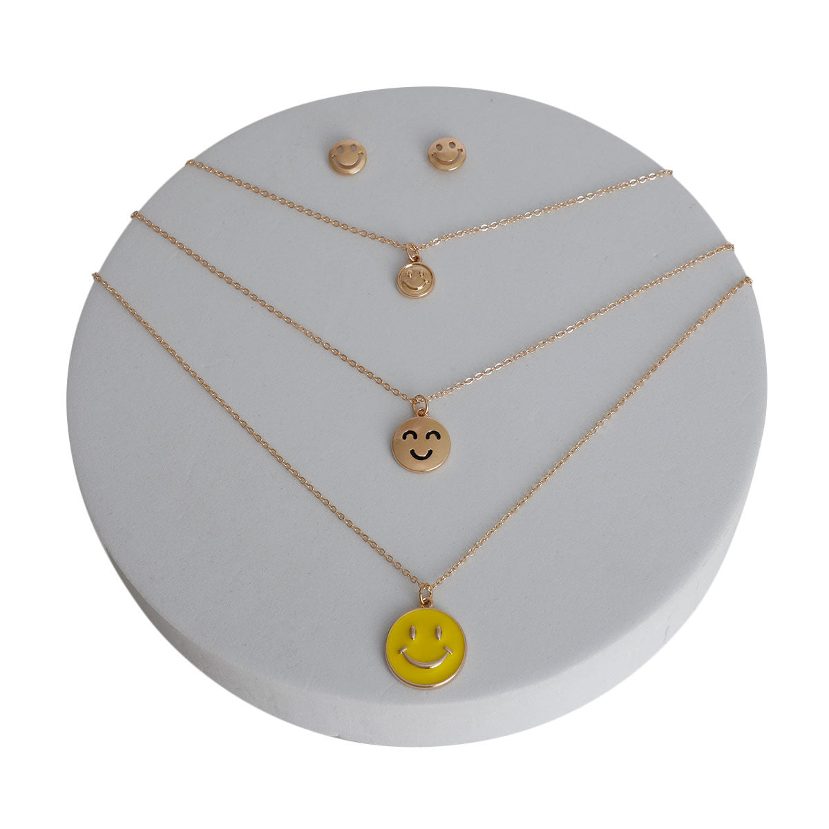Gold 3 Layer Yellow Smiley Face Necklace|16 inches - Premium Wholesale Jewelry from Pinktown - Just $11! Shop now at chiquestyles