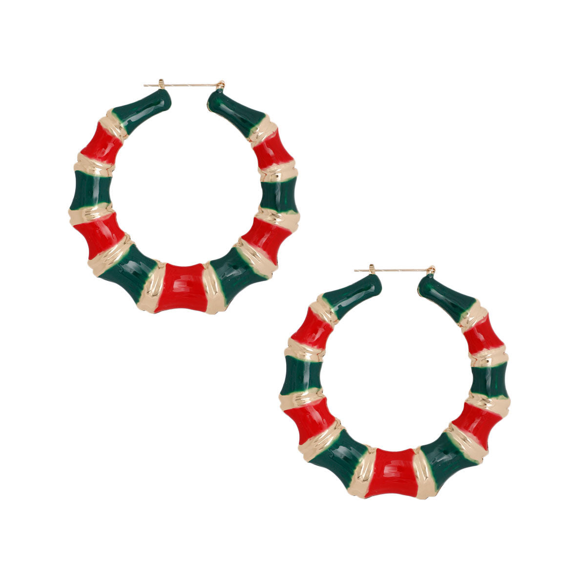 Red and Green Color Bamboo Hoops|3 inches - Premium Wholesale Jewelry from Pinktown - Just $13! Shop now at chiquestyles