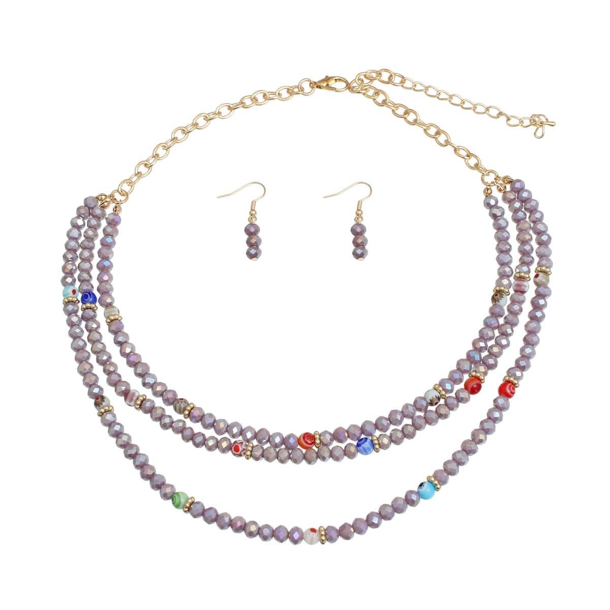 Light Purple Glass Bead Layered Set|18 inches - Premium Wholesale Jewelry from Pinktown - Just $15! Shop now at chiquestyles