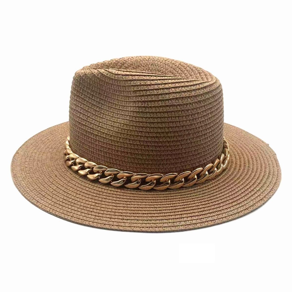 Camel Chain Band Panama Hat|One Size - Premium Wholesale Fashion Accessories from Pinktown - Just $31! Shop now at chiquestyles