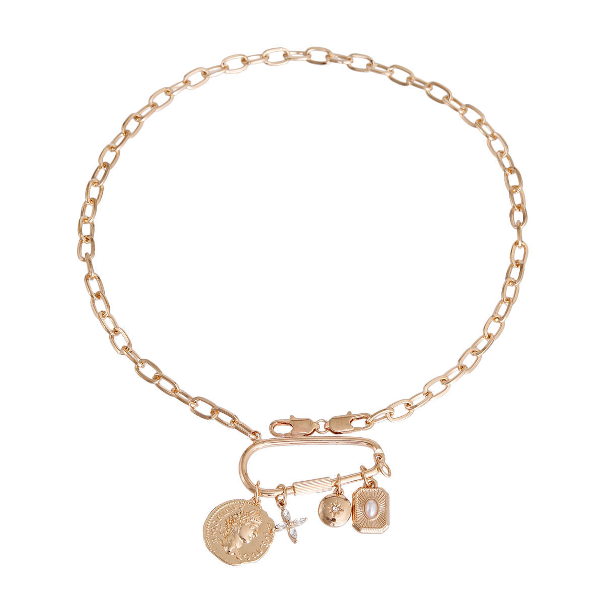 Gold Coin Screw Carabiner Chain|20 inches - Premium Wholesale Jewelry from Pinktown - Just $14! Shop now at chiquestyles