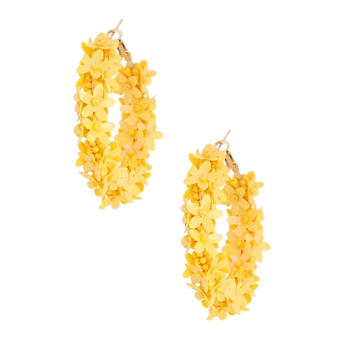 Yellow Daisy Covered Hoops|2 inches - Premium Wholesale Jewelry from Pinktown - Just $13! Shop now at chiquestyles