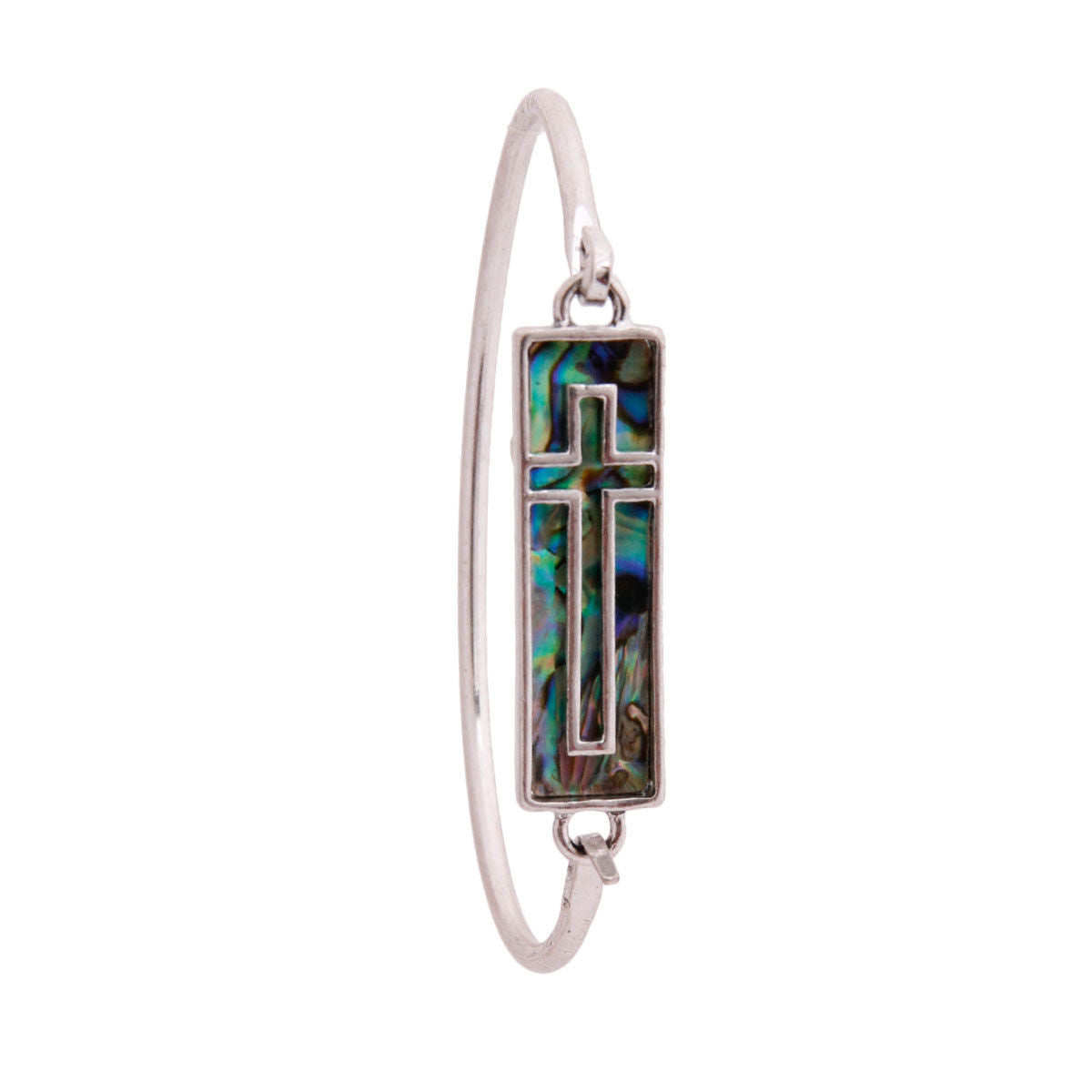 Abalone Cross Burnished Silver Bangle|8 inches - Premium Wholesale Jewelry from Pinktown - Just $12! Shop now at chiquestyles