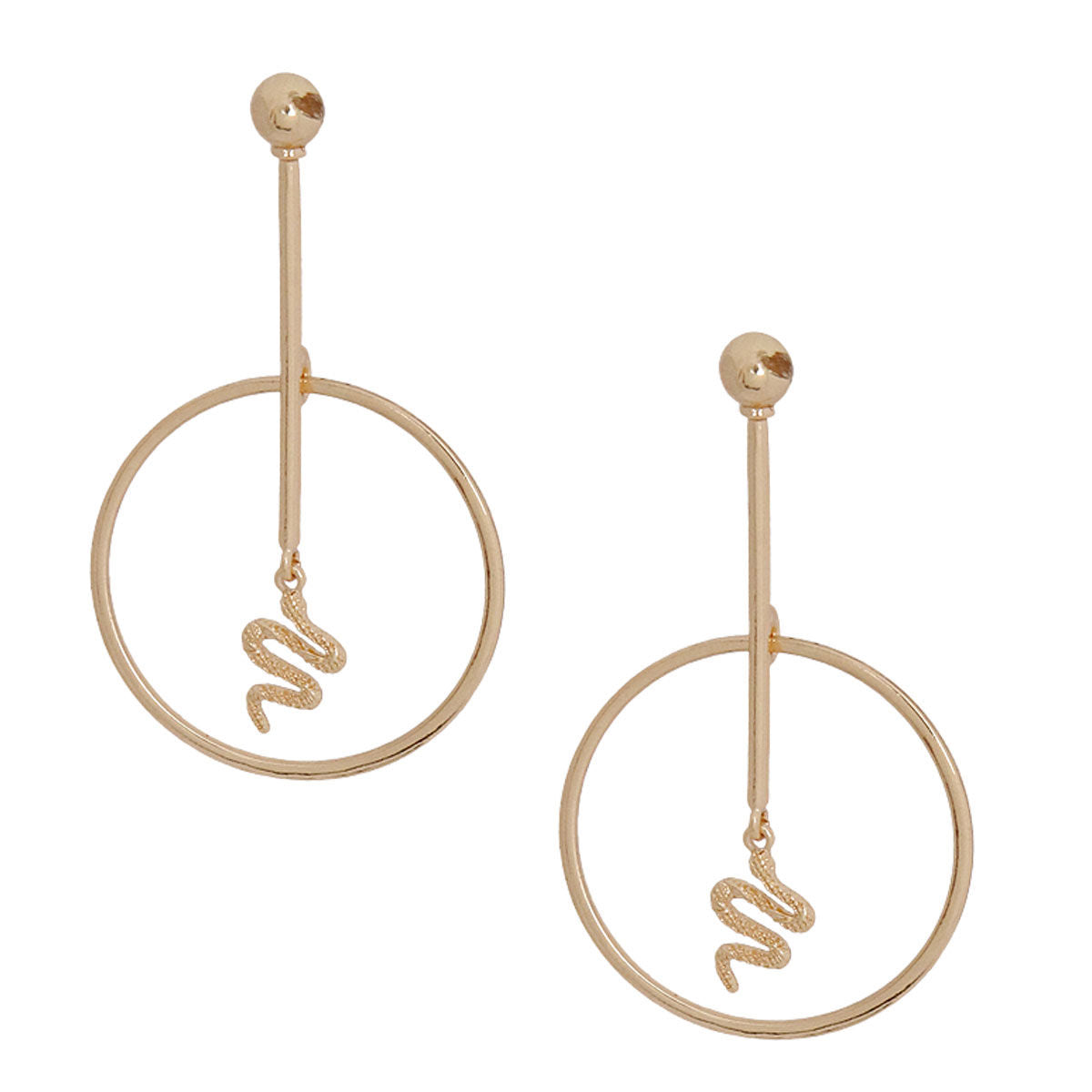 Gold Bar Round Snake Charm Earrings|2.75 inches - Premium Wholesale Jewelry from Pinktown - Just $8! Shop now at chiquestyles