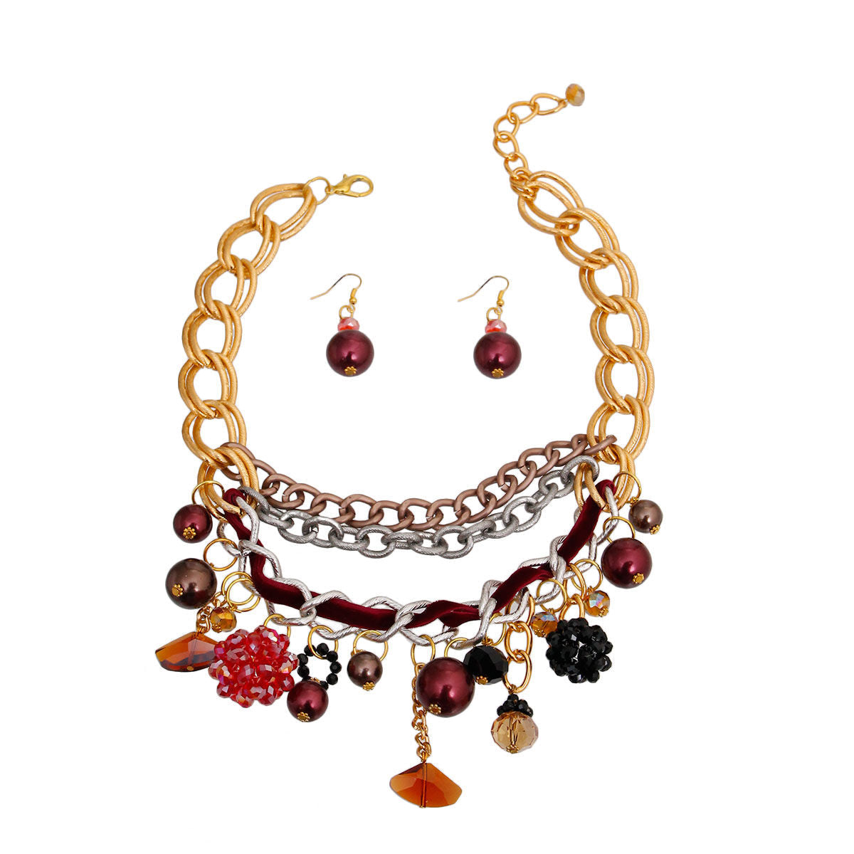 Red Charm Layered Chain Necklace|18 inches - Premium Wholesale Jewelry from Pinktown - Just $28! Shop now at chiquestyles