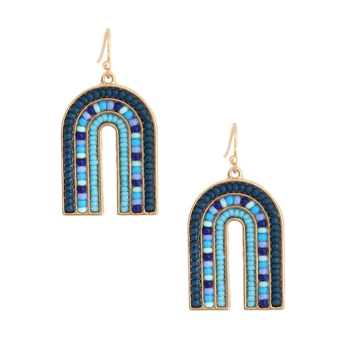 Arched Blue Bead Drop Earrings|1.25 inches - Premium Wholesale Jewelry from Pinktown - Just $12! Shop now at chiquestyles
