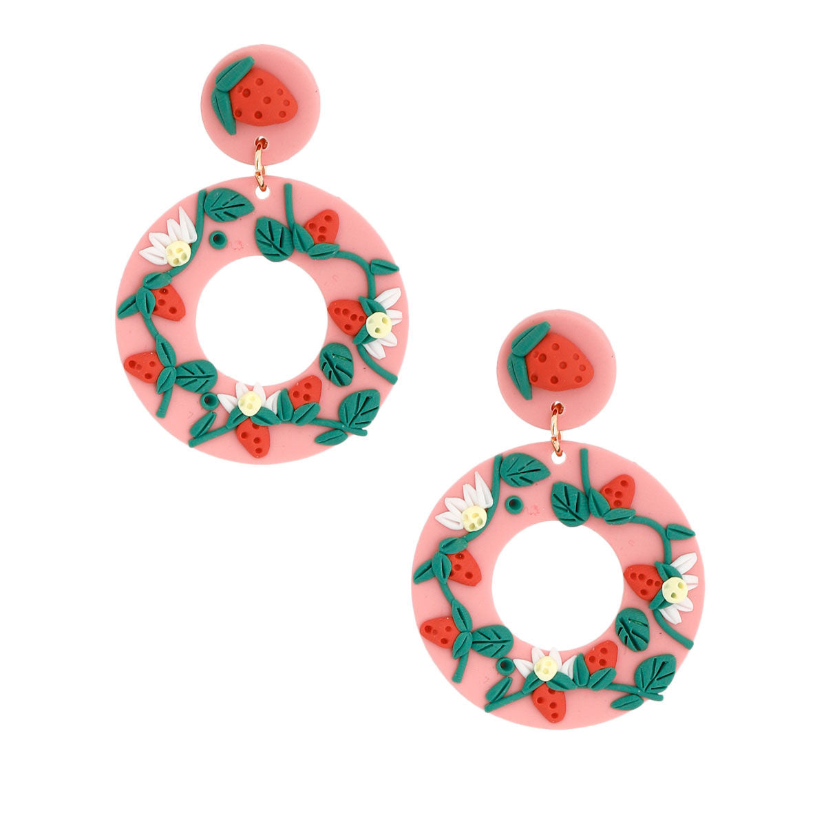 Pink Clay Strawberry Donut Earrings|2.25 inches - Premium Wholesale Jewelry from Pinktown - Just $13! Shop now at chiquestyles