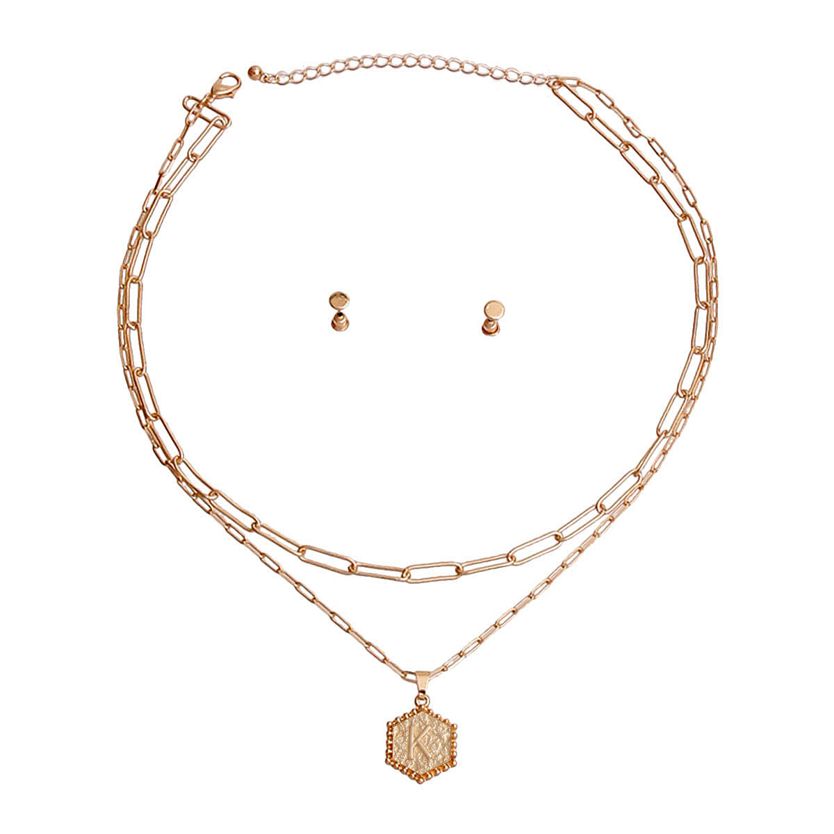 K Hexagon Initial Charm Necklace|17 inches - Premium Wholesale Jewelry from Pinktown - Just $13! Shop now at chiquestyles