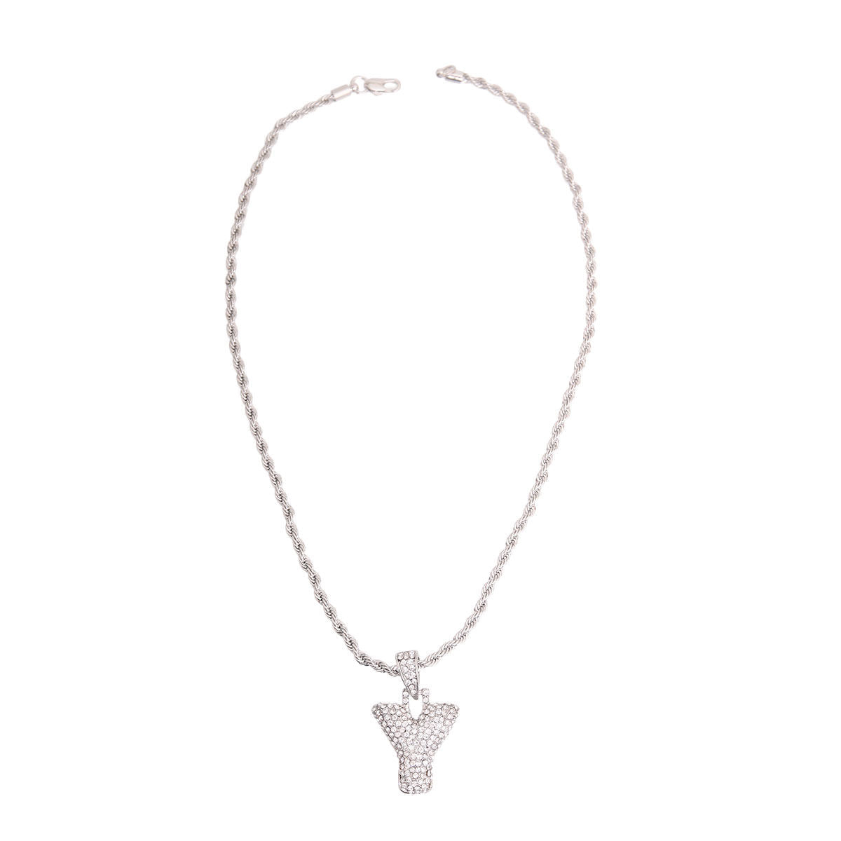 Y Rhinestone Silver Necklace|20 inches - Premium Wholesale Jewelry from Pinktown - Just $13! Shop now at chiquestyles