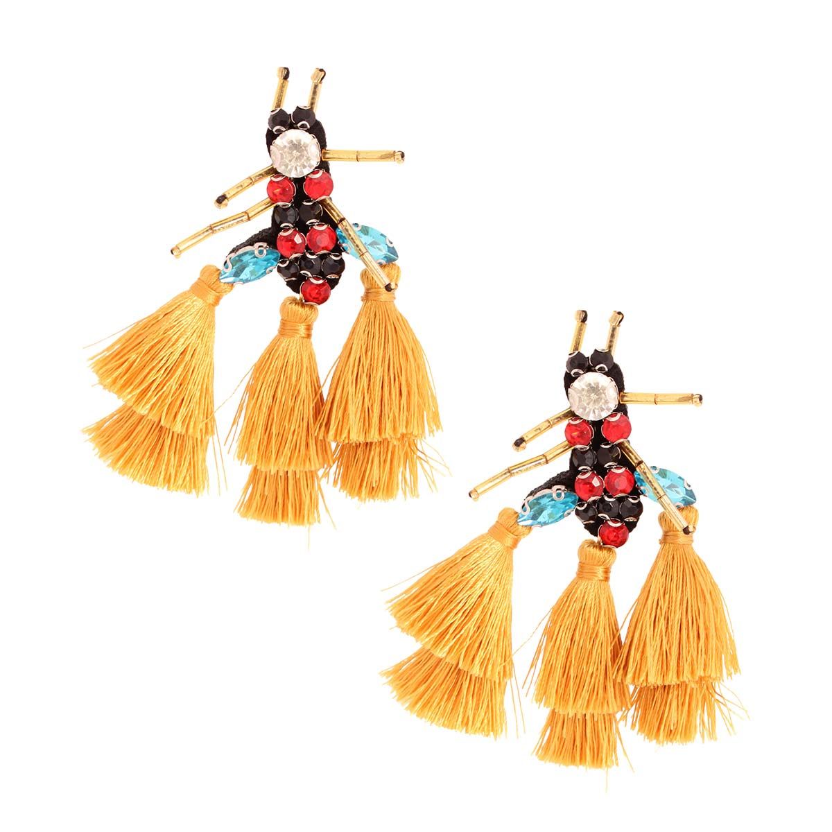 Rhinestone and Tassel Mustard Bee Earrings|3.25 inches - Premium Wholesale Jewelry from Pinktown - Just $14! Shop now at chiquestyles