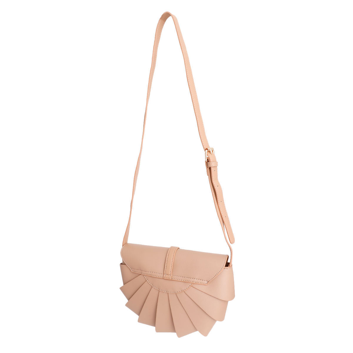 Light Brown Pleated Semicircle Crossbody|10.5 x 8.3 x 3 inches - Premium Wholesale Fashion Accessories from Pinktown - Just $49! Shop now at chiquestyles