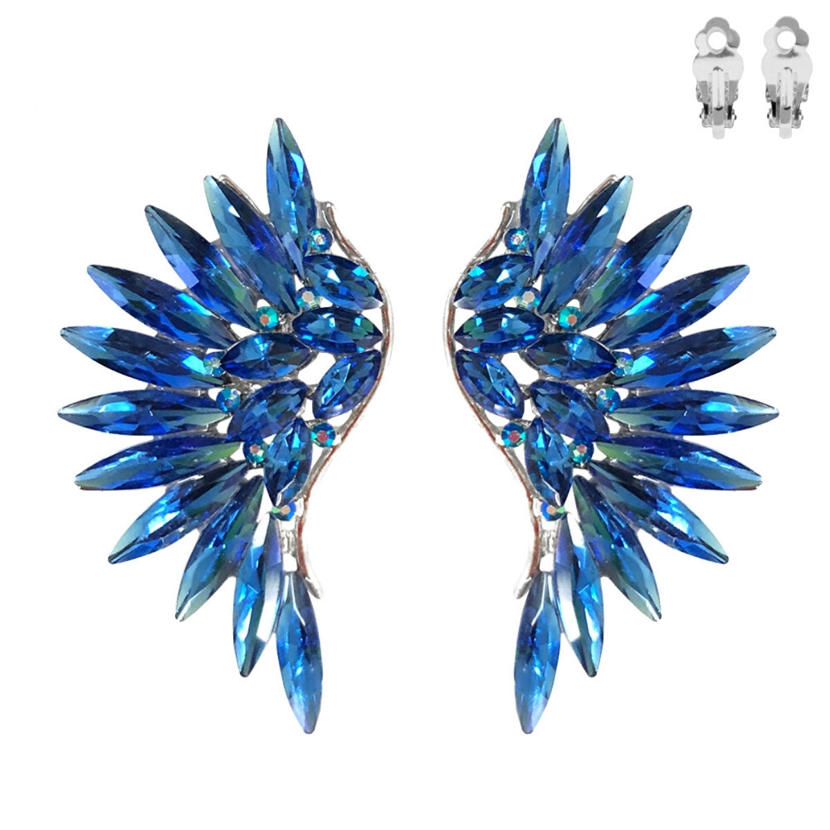 Royal Blue Rhinestone Wing Clip Ons|2.5 inches - Premium Wholesale Jewelry from Pinktown - Just $14! Shop now at chiquestyles