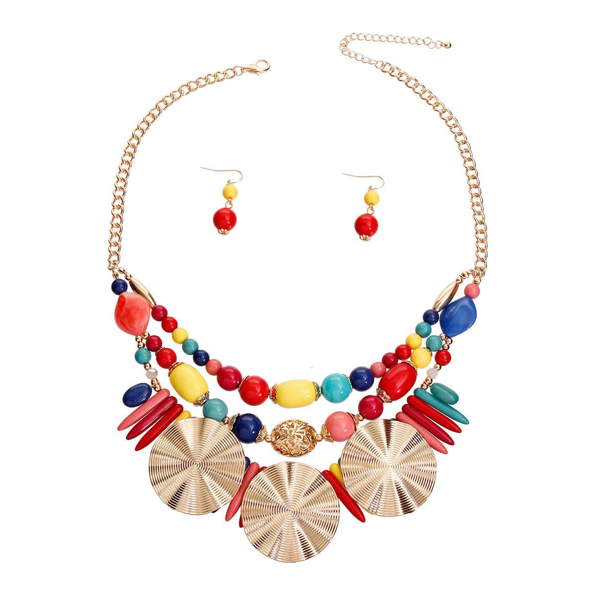 Multi Color Acrylic Bead and Gold Set|18 inches - Premium Wholesale Jewelry from Pinktown - Just $18! Shop now at chiquestyles