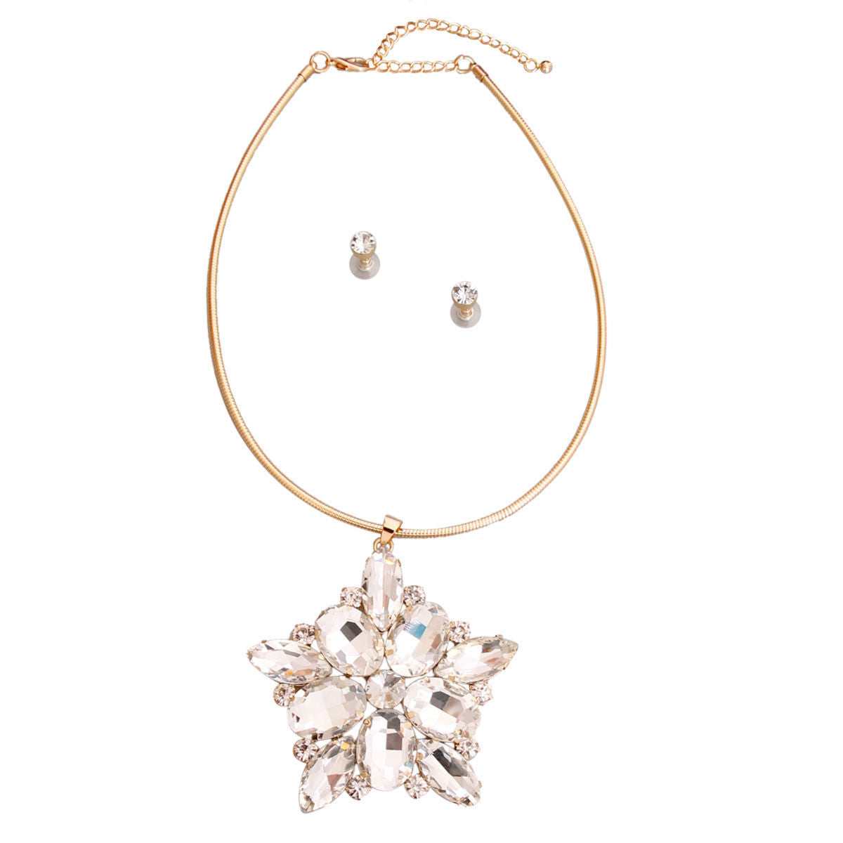 Gold Oval Crystal Pendant Necklace|20 inches - Premium Wholesale Jewelry from Pinktown - Just $19! Shop now at chiquestyles