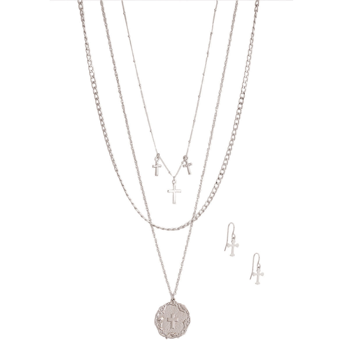 Silver Layered Religious Cross Chain|16 inches - Premium Wholesale Jewelry from Pinktown - Just $11! Shop now at chiquestyles