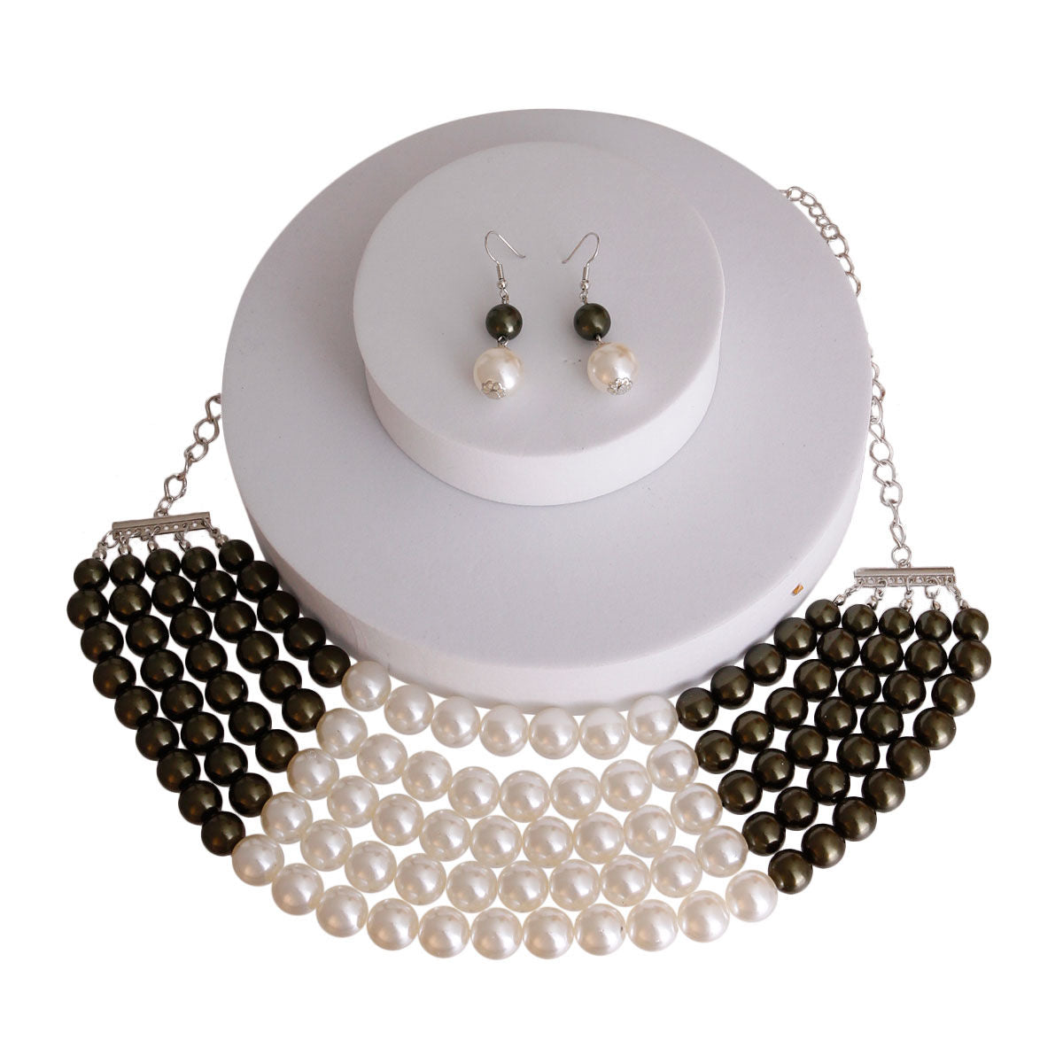 Olive and Cream Pearl 5 Row Necklace|18 inches - Premium Wholesale Jewelry from Pinktown - Just $16! Shop now at chiquestyles