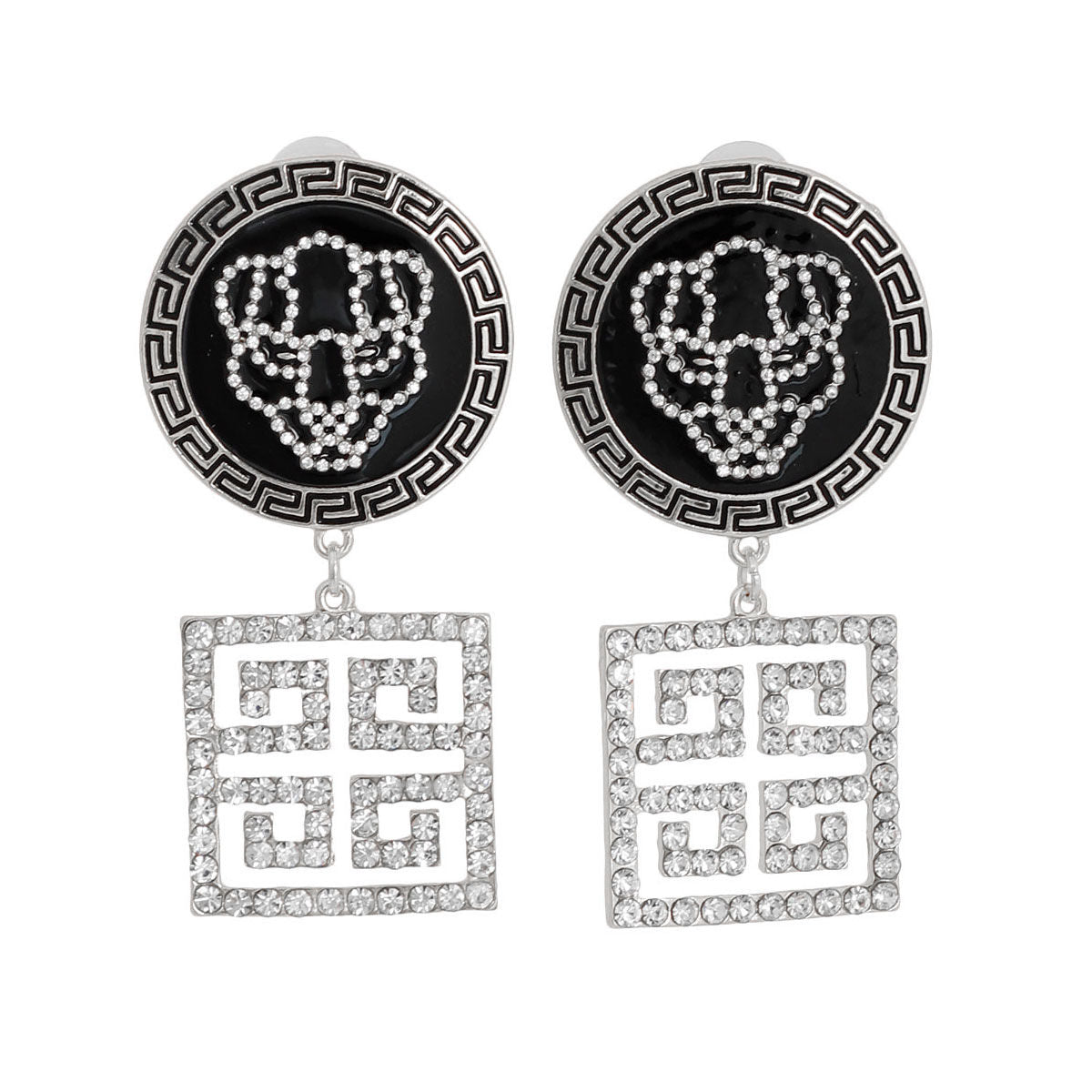 Silver Greek Tiger Charm Earrings|2.75 inches - Premium Wholesale Jewelry from Pinktown - Just $17! Shop now at chiquestyles