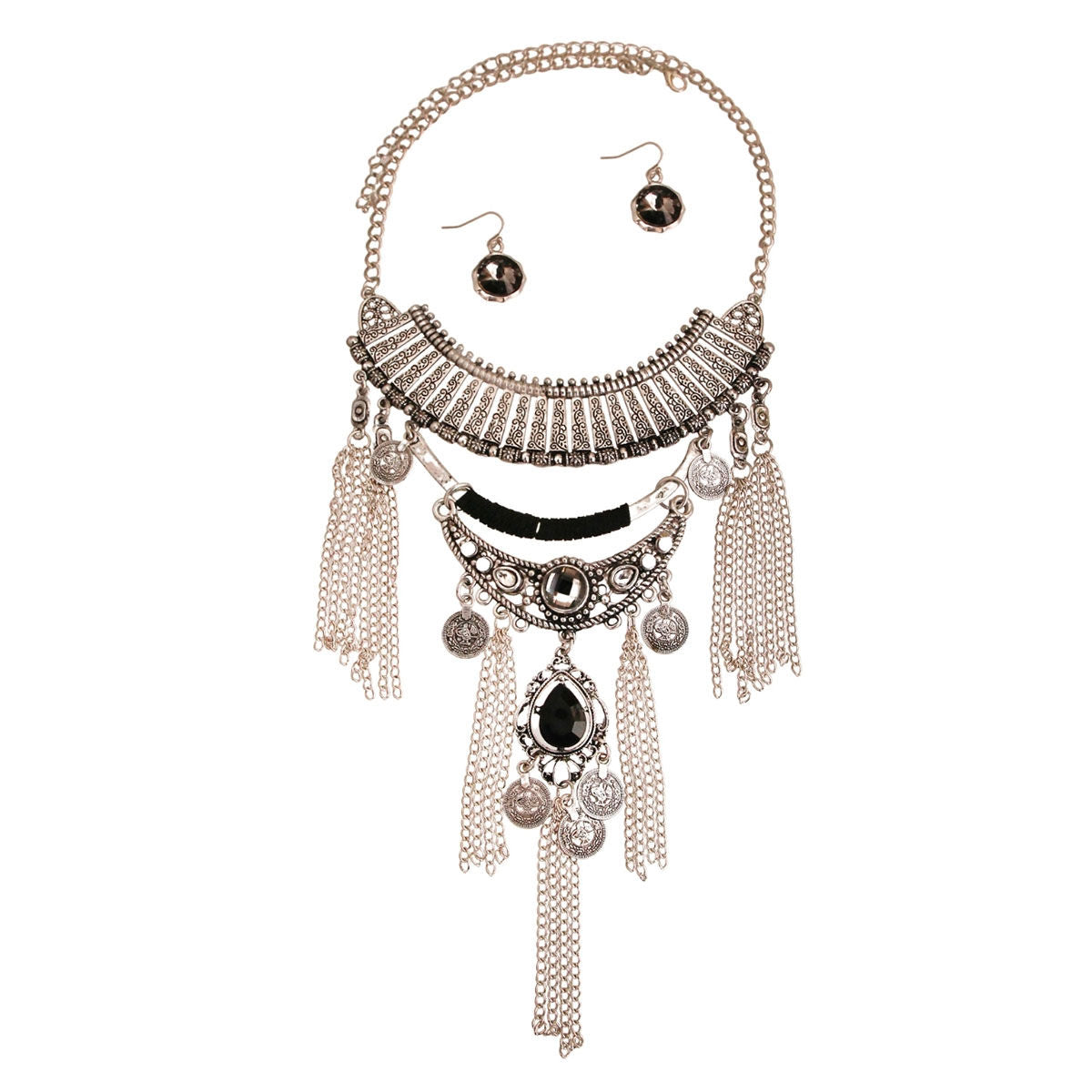 Burnished Silver Black Necklace|18 inches - Premium Wholesale Jewelry from Pinktown - Just $17! Shop now at chiquestyles