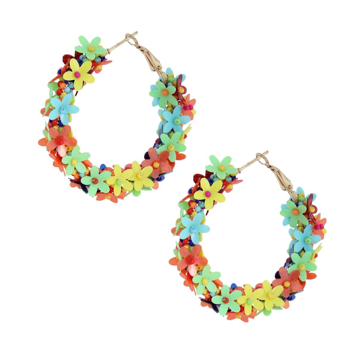 Multi Color Daisy Covered Hoops|2 inches - Premium Wholesale Jewelry from Pinktown - Just $13! Shop now at chiquestyles