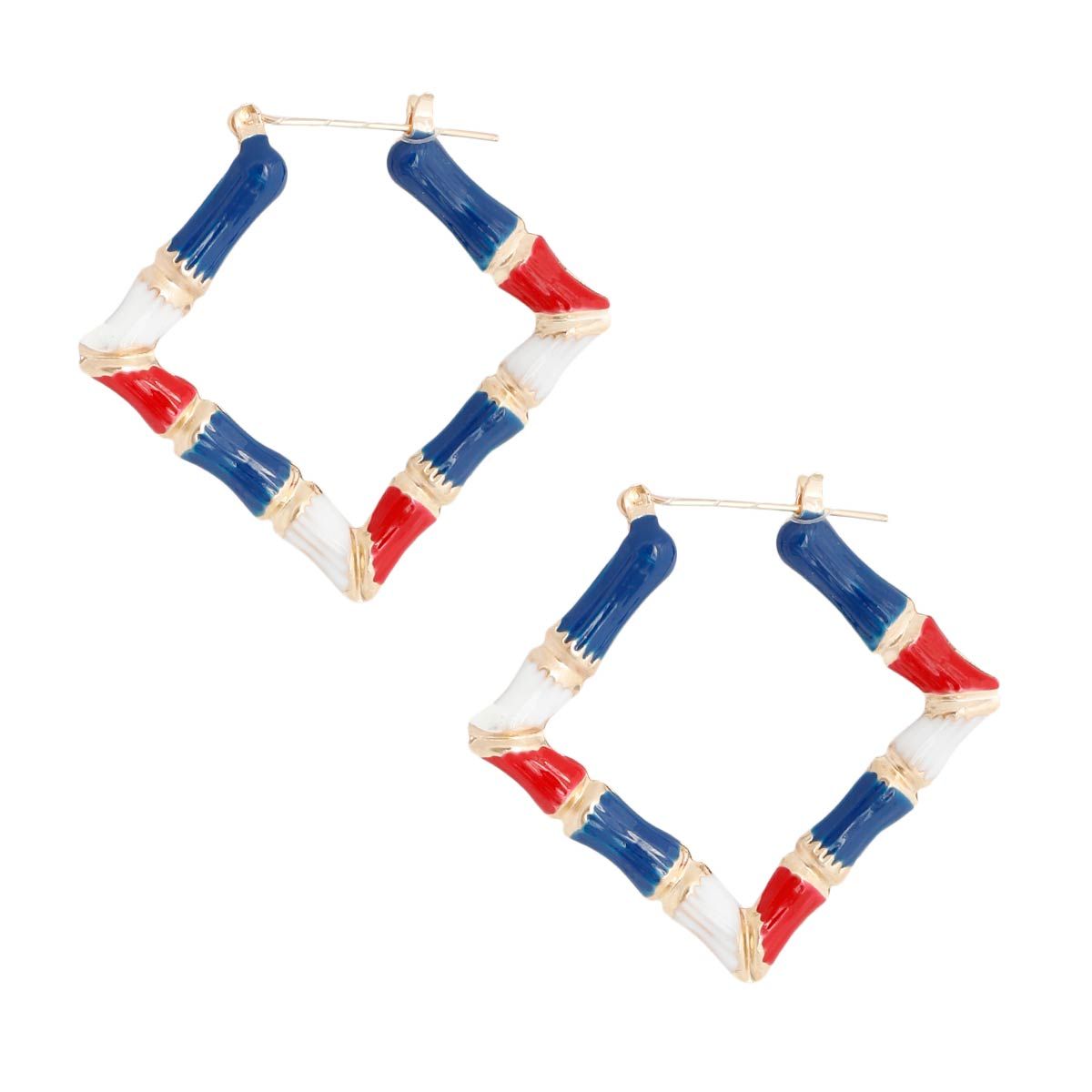 Red White Blue Diamond Bamboo Hoops|1.75 inches - Premium Wholesale Jewelry from Pinktown - Just $9! Shop now at chiquestyles