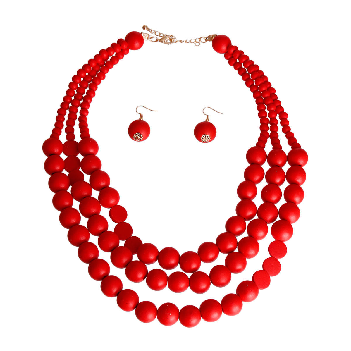 Red Round Wood Bead 3 Strand Necklace|20 inches - Premium Wholesale Jewelry from Pinktown - Just $14! Shop now at chiquestyles