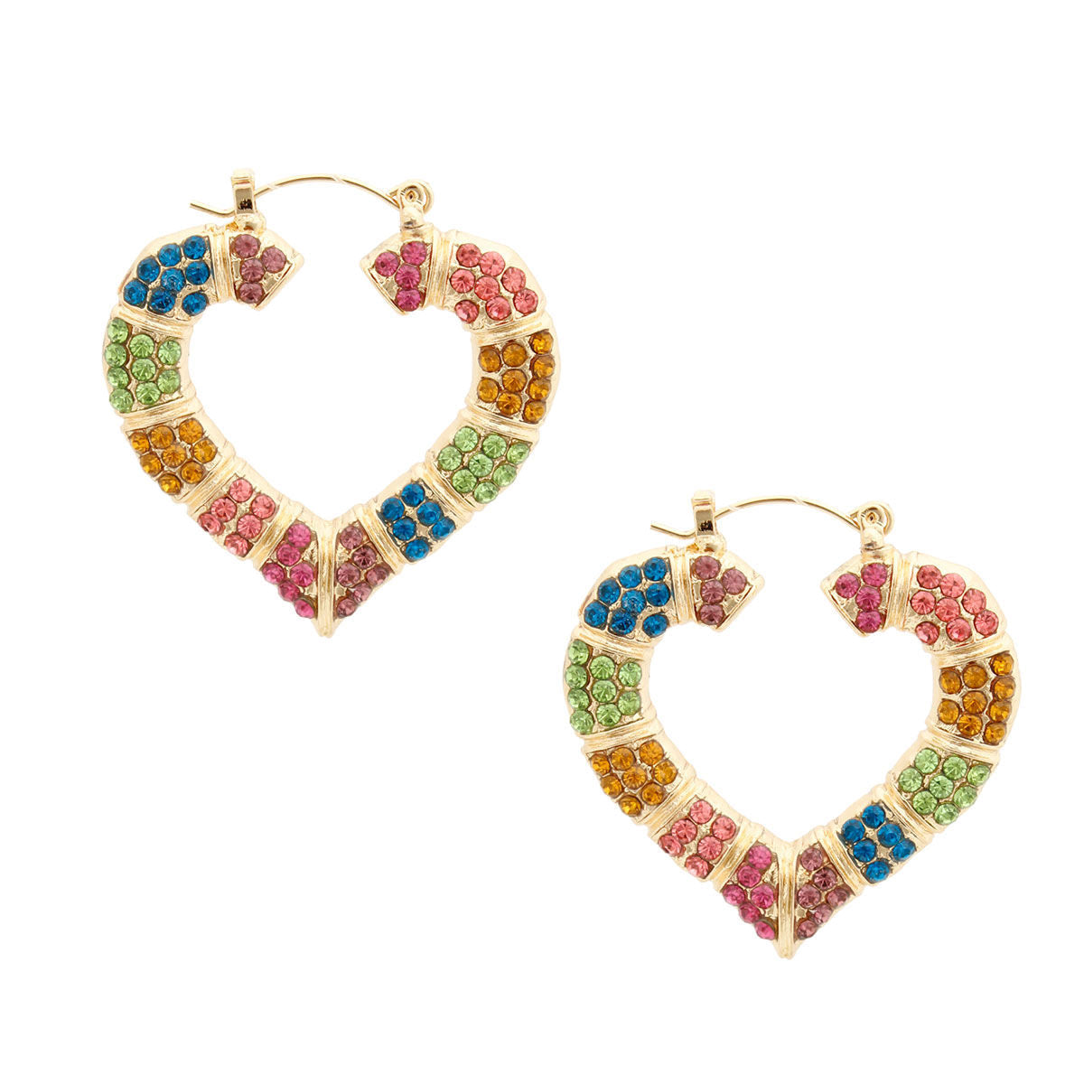 Multi Color Bling Heart Bamboo Hoops|1.5 inches - Premium Wholesale Jewelry from Pinktown - Just $12! Shop now at chiquestyles