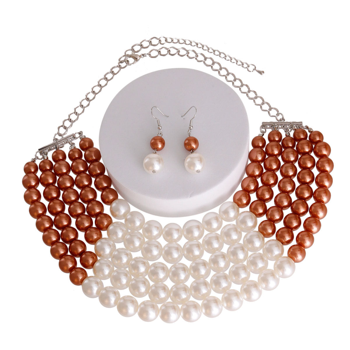 Brown and Cream Pearl 5 Row Necklace|18 inches - Premium Wholesale Jewelry from Pinktown - Just $16! Shop now at chiquestyles