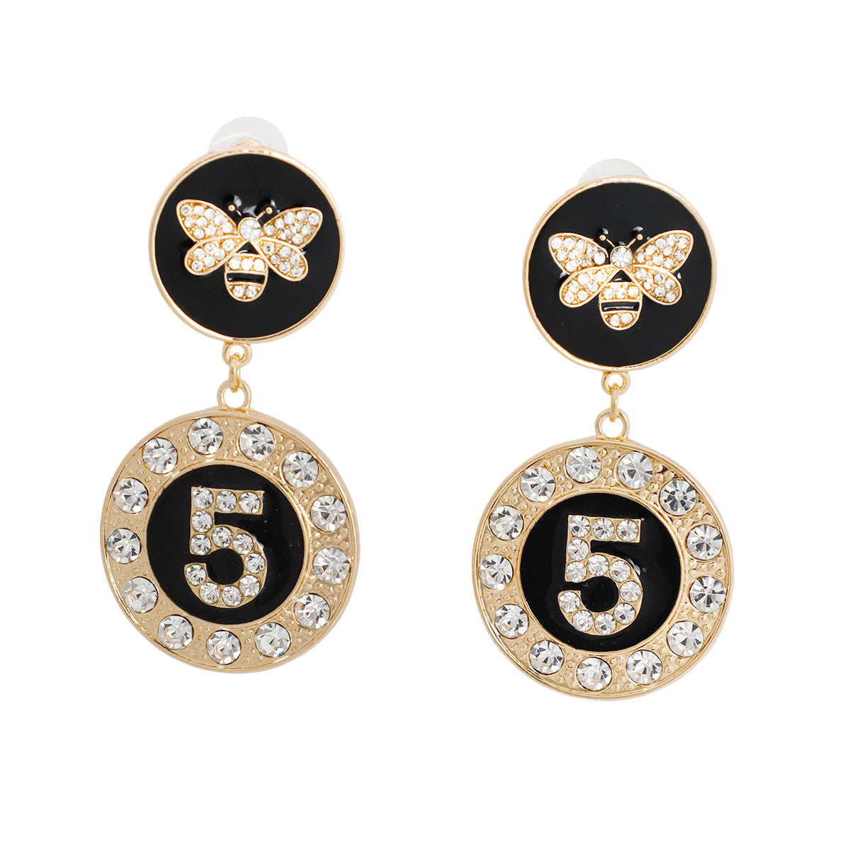 Gold and Black Bee 5 Charm Earrings|2.65 inches - Premium Wholesale Jewelry from Pinktown - Just $16! Shop now at chiquestyles
