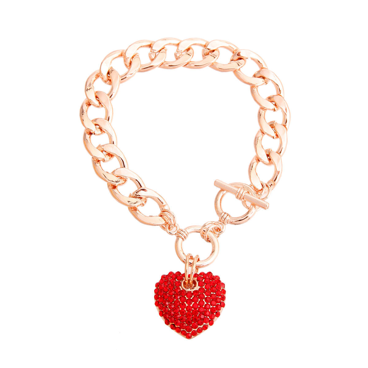 Red Rose Gold Heart Toggle Bracelet|8 inches - Premium Wholesale Jewelry from Pinktown - Just $9! Shop now at chiquestyles