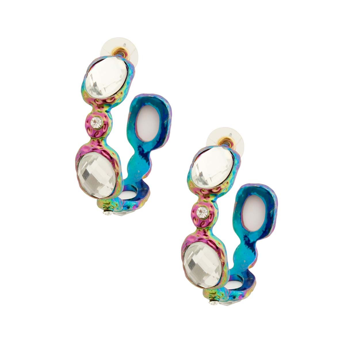 Rainbow Metal Crystal Hoops|1.65 inches - Premium Wholesale Jewelry from Pinktown - Just $14! Shop now at chiquestyles
