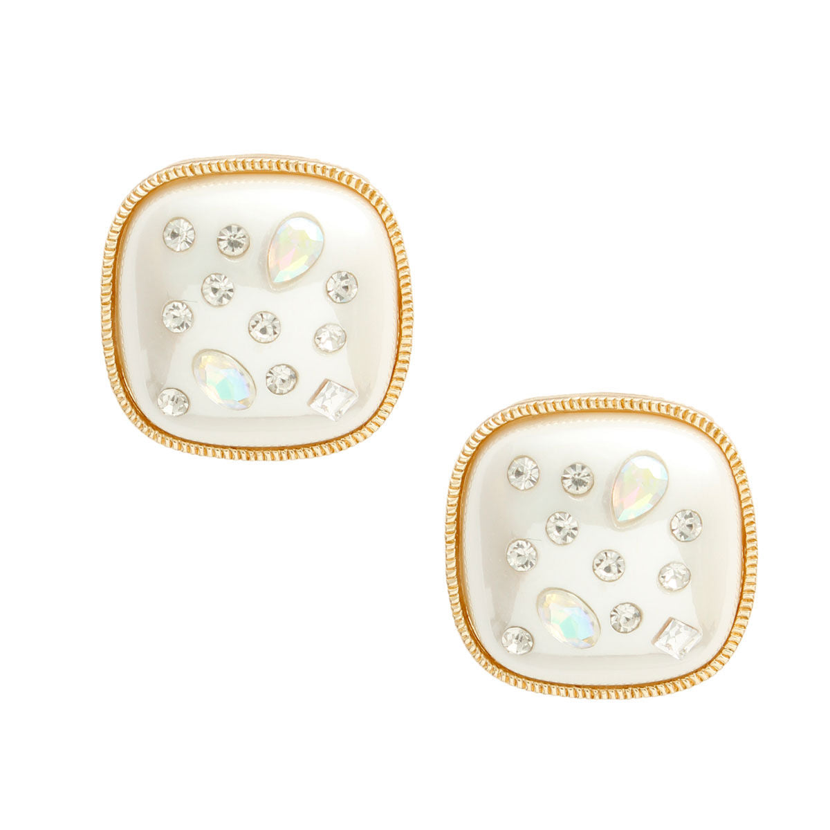 Gold Cream Pearl Square Studs|1.15 inches - Premium Wholesale Jewelry from Pinktown - Just $14! Shop now at chiquestyles