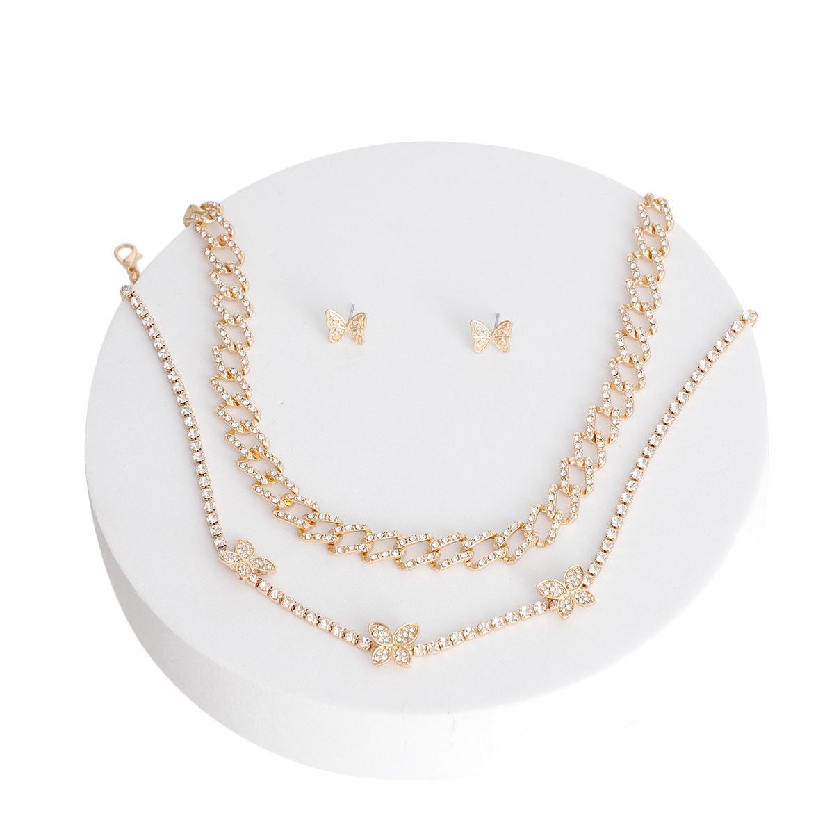 Gold Rhinestone Butterfly Station 2Pc Set|16 inches - Premium Wholesale Jewelry from Pinktown - Just $21! Shop now at chiquestyles