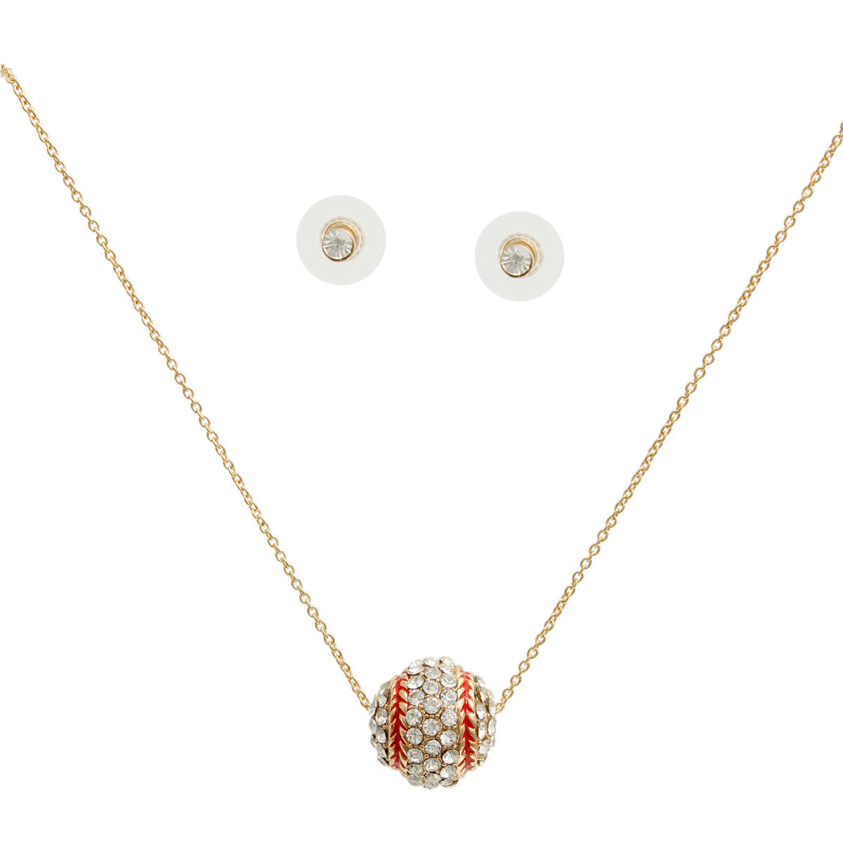 Pave Rhinestone Baseball Necklace Set|18 inches - Premium Wholesale Jewelry from Pinktown - Just $12! Shop now at chiquestyles