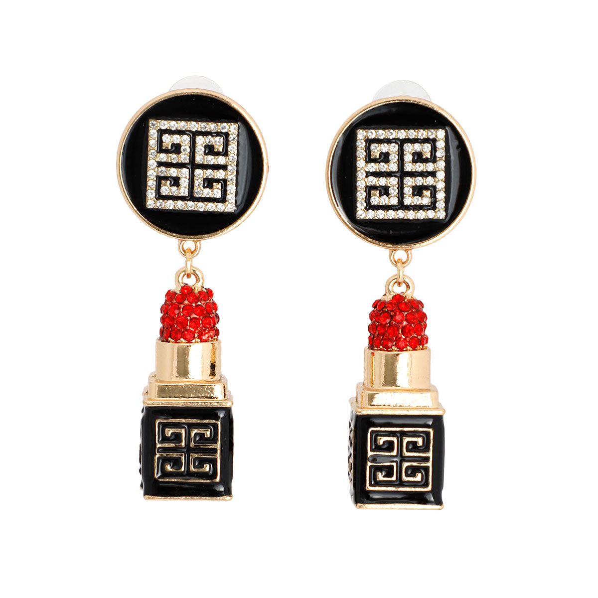 Gold Greek Key 3D Lipstick Charm Earrings|2.65 inches - Premium Wholesale Jewelry from Pinktown - Just $17! Shop now at chiquestyles