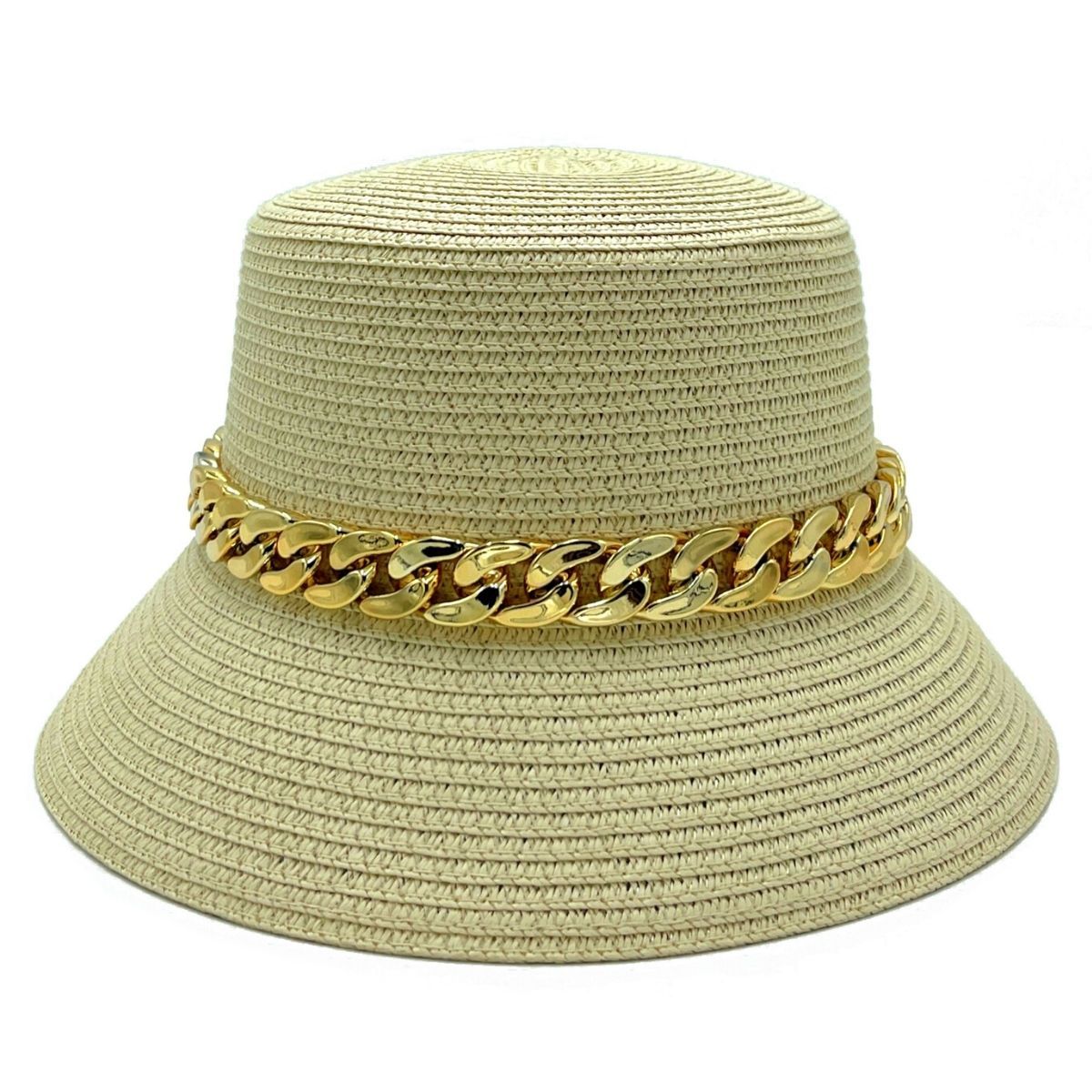 Gold Chain Beige Bucket Hat|One Size - Premium Wholesale Fashion Accessories from Pinktown - Just $31! Shop now at chiquestyles